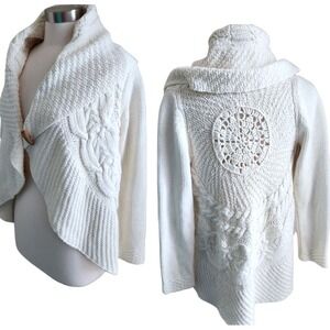 J. Jill Womens Cardigan Size XS Ivory Crochet Circle Pattern Cotton Sweater